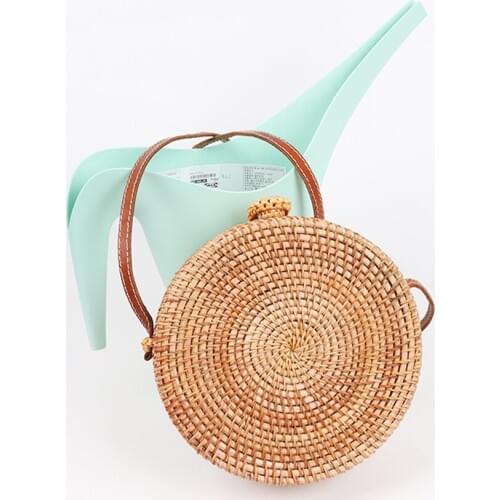 Handmade Straw Rattan Woven Shoulder Bag Women Casual Summer Beach Bohemia Small Round Bag Sweet Girl Crossbody Messenger Bag
