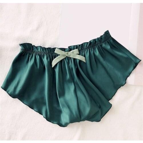 Panties For Ladies Silk Satin Sexy Flowers Floral Lace Pajamas Underwear Ladies Shorts S-3XL Comfortable Intimates Briefs Female