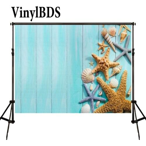 VinylBDS Beach Blue Wood Background Lovely Starfish Multi-size Without Seam Baby Daily Background Photo