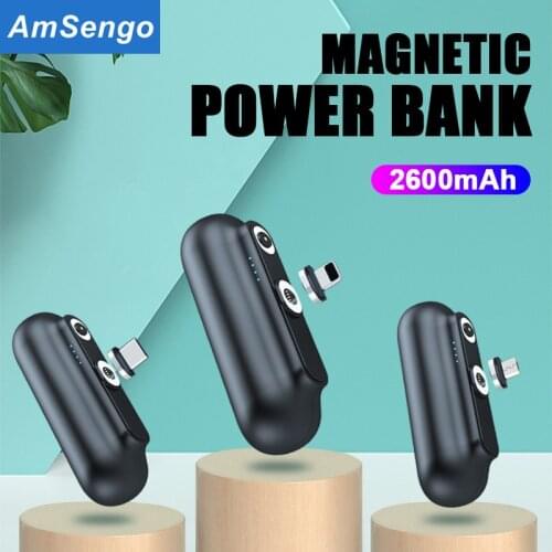 Amsengo Mini Portable Power Bank Phone Battery for iPhone Samsung Huawei Xiaomi for Magsafe Chargers 2600mAh Capsule Power Bank