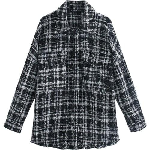 ZA Women Jackets Fashion Office Loose Black Coats Female Autumn Vintage Thick Chic Coat And High Waist Mini Skirt 2-piece set