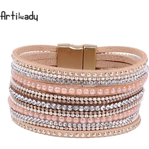 Artilady leather bangles with crystal luxury design bangles magnet bracelet women jewelry