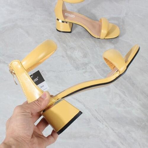 Womens sandals 2021 summer new one-character PU soft bread with zipper mid-heel sandals Korean fashion womens shoes 5CM