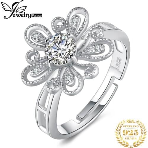 JewelryPalace Cubic Zirconia CZ Milgrain Filigree Blossom Flower Adjustable Open Ring 925 Sterling Silver Rings for Women Gifts