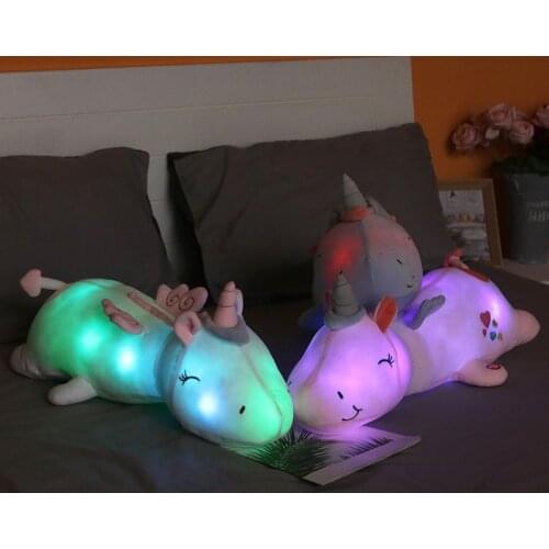 1pc new 60cm lying position luminous Unicorn doll three colors super soft animal ppcotton filling doll pillow luminous toy baby