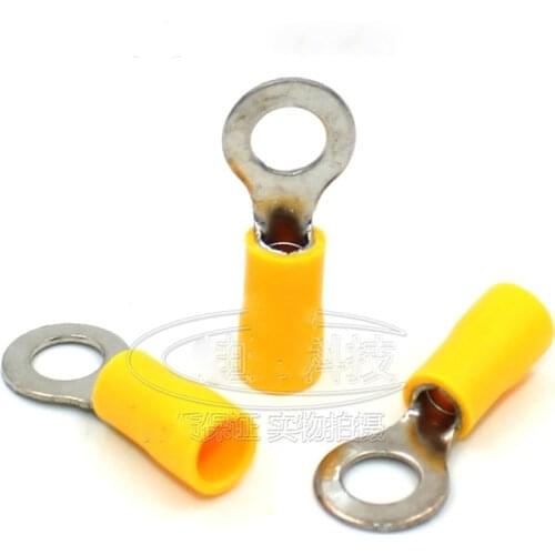 200pcs/lot Cold Crimping Terminal 12-10 RV5.5-6 Round Pre-Insulated Tip Brass Crimp Electrical Terminal Yellow