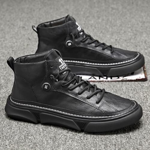 2020 Winter New Mens High Top Mens Shoes Black Shoes Boots Work Clothes Pure Black Tide Boots Men British Style Boots Men