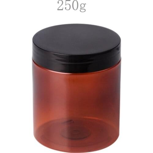 250g X 24pcs Empty Amber PET Jar With Black Screw Cap , Brown Plastic Container With Lid , Skin Care Cream , Powder Bottle