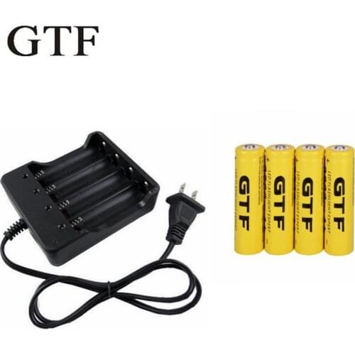 GTF 4PC 3.7V 18650 Battery 9800mAh Rechargeable Li-ion Battery with 1PC 4 slots battery charger for Torch Flashlight