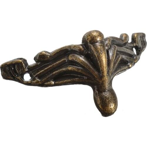 4PCS Antique Jewelry Box Corner Foot Wooden Case Corner Protector Bronze Tone Flower Pattern Carved Metal Crafts Decor Hardware