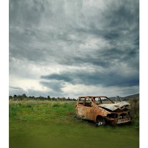 5x7ft Lawn Grass Broken Car Cloud Photography Backdrops Photo Props Studio Background