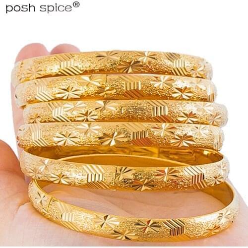 8mm/64mm Dubai Gold Bangle Bracelets Ethiopian Europe Bangles for Women Middle East Arabia African Wedding Jewelry Gift