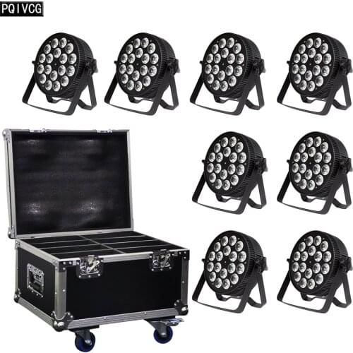 8 Pieces/lot Aluminum Alloy 18x18w Led Par Light With Flight Case RGBWA UV 6in1 Flat Par Light DMX512 Wash Wall Lamp