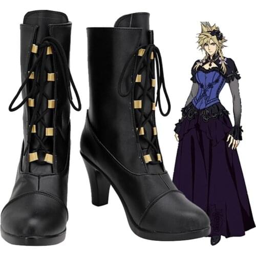 Final Fantasy VII Remake Cloud Strife Cosplay Boots Black PU Shoes Custom Made Any Size For Girls