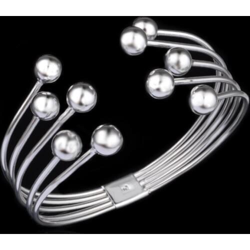 925 Free Shipping Sterling Silver Bangle Bracelet, 925 Silver Fashion Jewelry Five Wire Bead Bangle