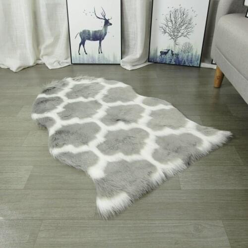 Geometric patter Sheepskin Chair Cover Seat Pad Soft Hairy Plain Skin Fur Plain Fluffy Area Rugs Bedroom Faux carpet Mat