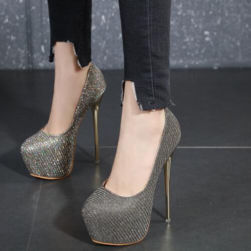 Women Pumps Bling Personality Sexy 16 Cm High Heel Temperament High-heeled Shoes Round Toe Pumps Women Heels