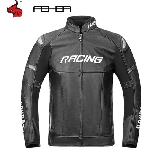 FEHER Cowhide Leather Motorcycle Jacket Man Chaqueta Moto Wearable Motocross Jacket Retro Moto Protection For Winter M-4XL