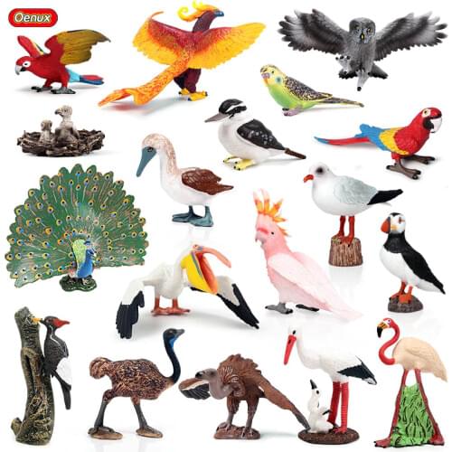 Oenux Genuine Bird Miniature Model Parrot Flamingo Woodpecker Eagle Bird Figurine Action Figure Toy Garden Decoration Accessory