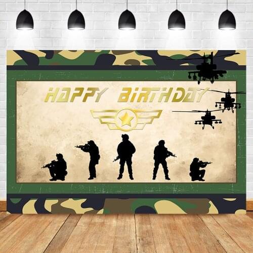 NeoBack Army Sign Happy Birthday Photography Backdrops Boys Birthday Party Banner Decorate Photo Background