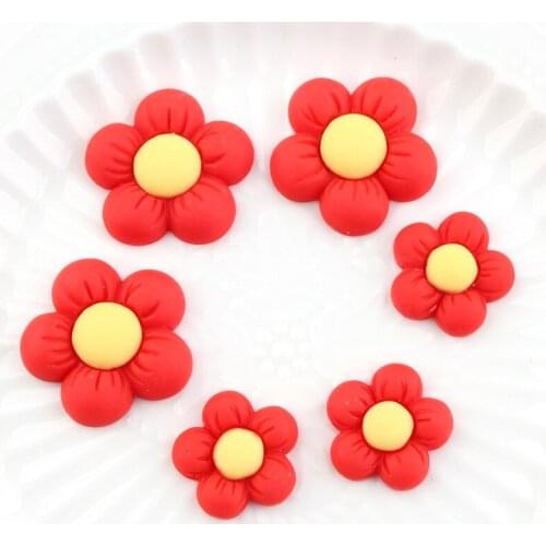 DIY Jewelry Findings Red Spring Flower Resin Cabochons 20pcs Kawaii Flatback Rubber Plastic Jewelry Charms Beads Material 19mm
