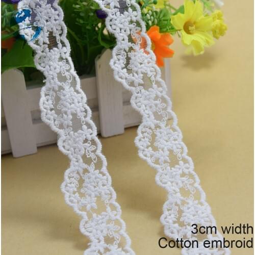 3cm white cotton lace embroid sewing ribbon guipure lace african lace fabric trim warp knitting DIY Garment Accessories#2889