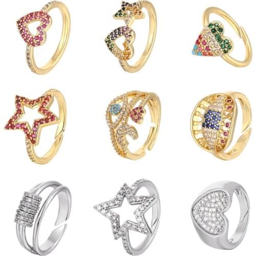HECHENG ,gold color,rainbow ring,wholesale,star heart eyes geometry,wedding engagemet ring,women,party gift, charm