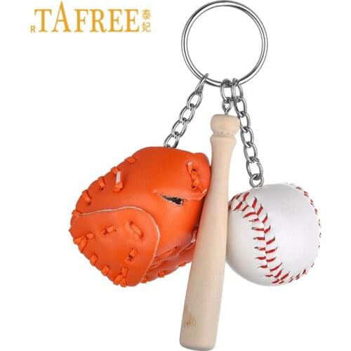 TAFREE Simulation Baseball Keychain Soft Leather Ball Wooden Baseball Bat Charms Key Chain Sports Lover Souvenir YY2011