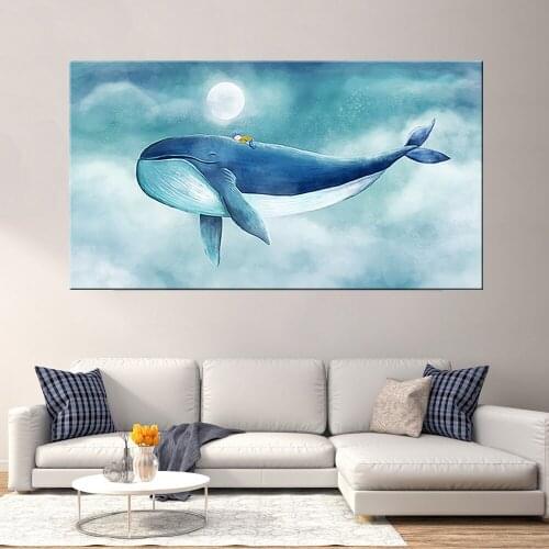 Childrens Room Lovely Cartoon Animal Whale, Modern Warm Home Decoration Canvas Print Painting Poster Art Wall Picture Wall Art