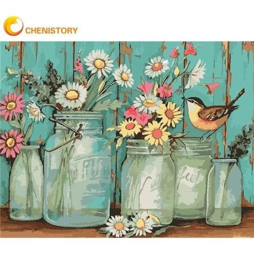 CHENISTORY Oil Painting By Numbers For Adults Children Flower On Vase Picture By Number HandPainted Framed Home Decor Wall Arts