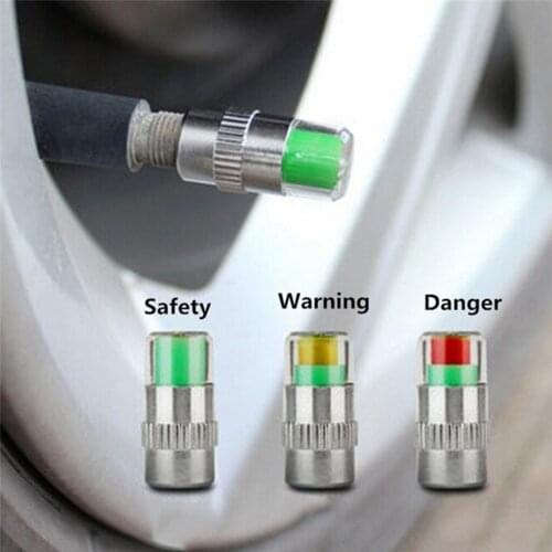 4pcs Car Tire Valve Cap Tire Pressure Table Tire Gauge Monitoring Warning Cap Fit on any standard size tire valve stem 1125