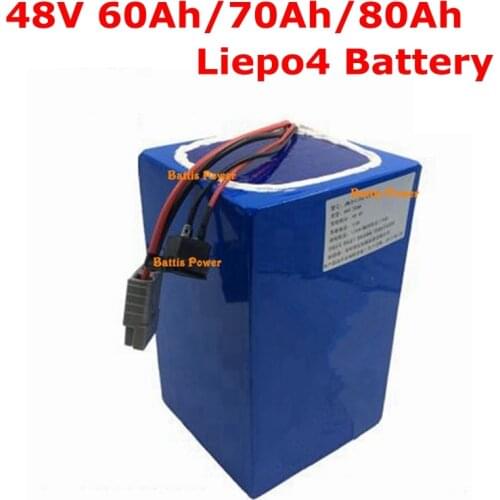Lithium 48V 80AH lifepo4 48V 60Ahbattery 48V 70Ah Rechargeable for 3500w scooter bike Solar motorcycle vehicle + 10A Charger