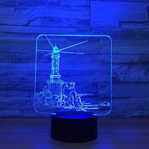 Lighthouse Model LED 3D Night Light 7 Color Change Mood Lamp USB 3D Illusion Table Lamp For Home Decorative As Kid