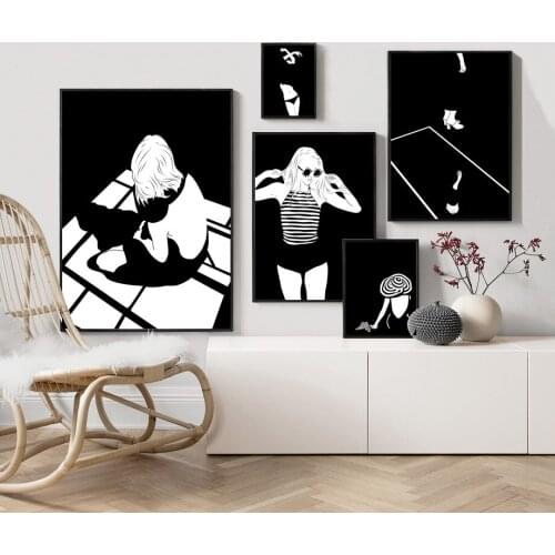 Fashion Cool Sexy Girl Poster Wall Art Canvas Painting Figure Prints Abstract Black White Wall Pictures For Living Room Decor