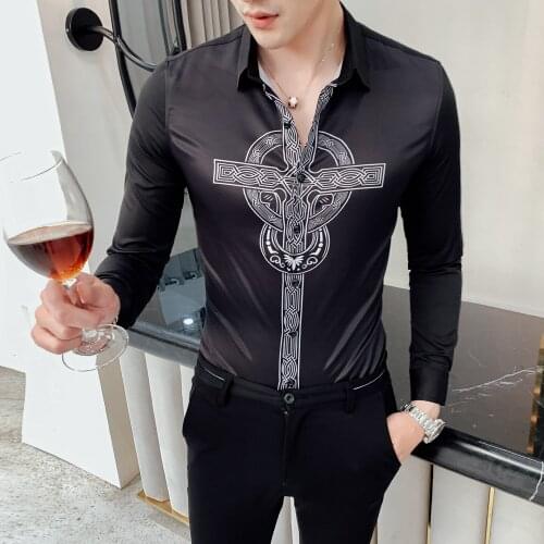 Autumn Flower 2020 Shirt Cross Printing Camisa Manga Longa Masculina Shirt Men DJ Singer Camisa Homem Prom Camisa Masculina
