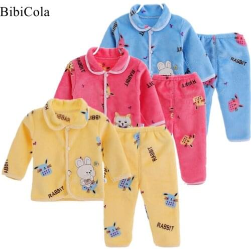 New Autumn Winter Baby Clothes Pajamas Sets Girls Pajamas Children Warm Flannel Fleece Catoon Rabbit Newborn Sleepwear Home Suit