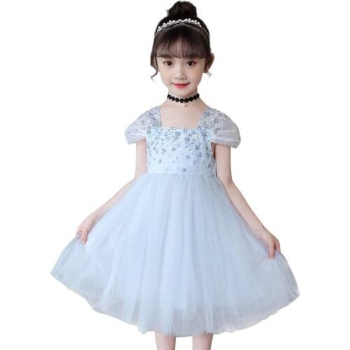 Girls dress new summer dress little girls princess dress lace and mesh embroidered puff dress 2,3,4,5,6,7 to 10 years old