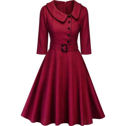 Christmas Dress 2021 Spring Dress Lapel Neck Above Knee Red Black Big Size S M L XL XXL