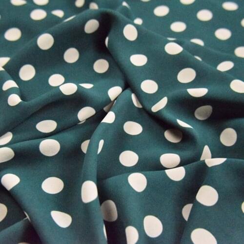 Half Meter Blackish Green Bottom With Beige Round Dot Print Elastic Chiffon Fabric For Dress Shirt Garment DIY CR-1636