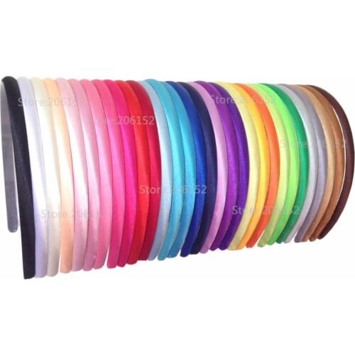 60pcs/lot 30colors Plain Satin Fabric Covered Headband 10mm Solid Fabric Covered Resin Hair Band Plastic Headband for Adult Kids