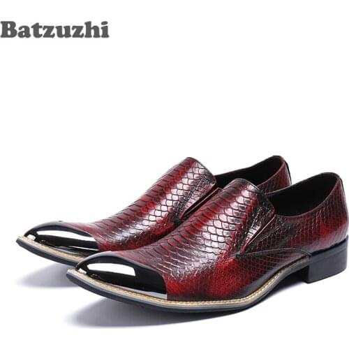 Luxury 2020 Handmade Mens Shoes Fashion Genuine Leather Dress Shoes Formal Leather Business Shoes Red Men Oxfords Plus Size 46