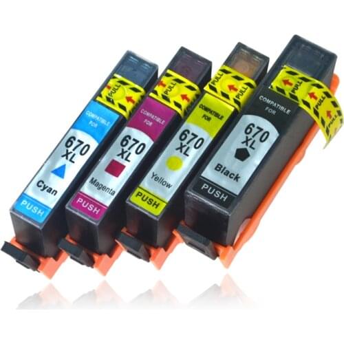 For hp 670 4pcs XiongCai Compatible ink cartridges Deskjet 3525 4615 4625 5525 6520 6525 printers cartridge for hp670 XL 670XL