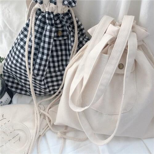 Cute Grid Fashion Tutorial Bag Cotton Cloth Bag Students' Supply Convenient Storage Lovely Stationery
