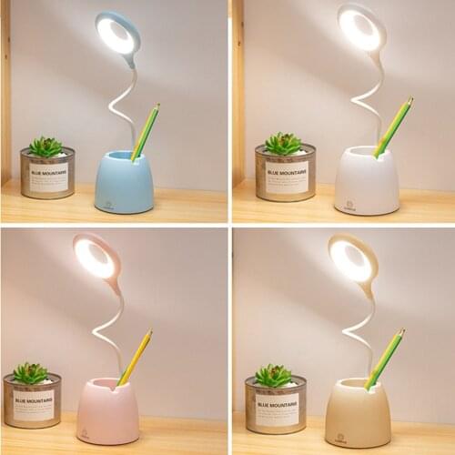 LED Table Lamp Touch Dimming USB Desk Lamp Read Light Kids Pink Book Bedside Reading Lamp Pen Holder Eye Protect Home Decor