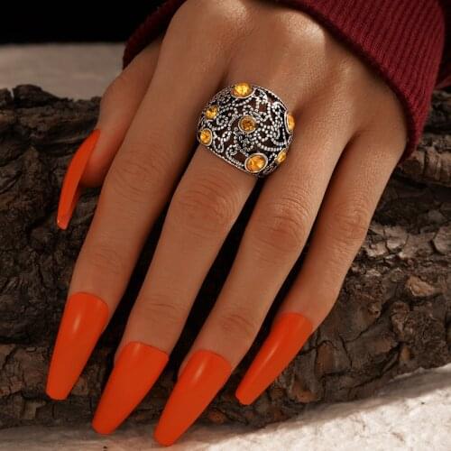 Tocona Luxury Crystal Stone Joint Ring for Women Silver Color Hollow Geoemtric Alloy Metal Single Ring Party Jewelry 17387