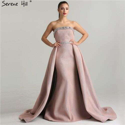 2020 New Arrival Strapless Sequins Glitter Evening Dresses Beaded Sash Long Formal Dress Party Gown Robe De Soiree BLA6339