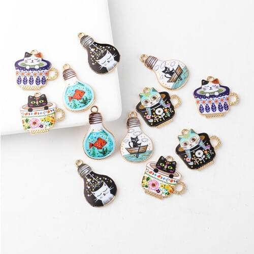 YEYULIN 10Pcs Zinc Alloy Charm Pendant Cup Gold Multicolor Cat Enamel Romantic DIY Findings For Necklace Bracelet Making Finding