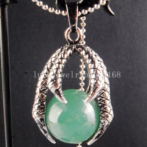 Free Shipping Women Fashion Jewelry Beautiful Aventurine Dragon Claw Ball Round Pendant Bead with Chain C3852