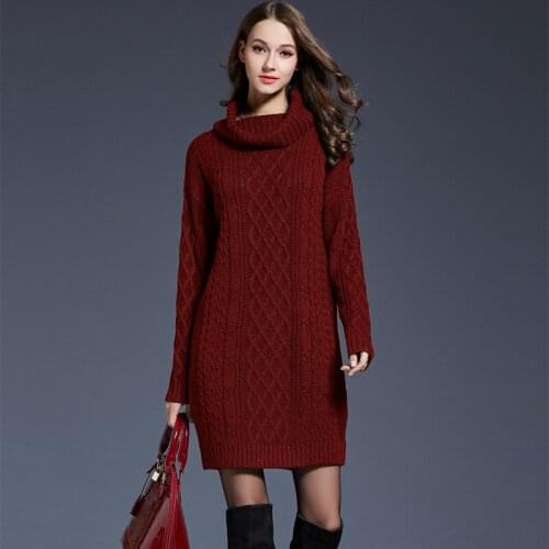 Turtleneck Long Sleeve Sweater Dress Women Autumn Winter Loose Tunic Knit Pullovers Sweater Casual Knitted Dresses
