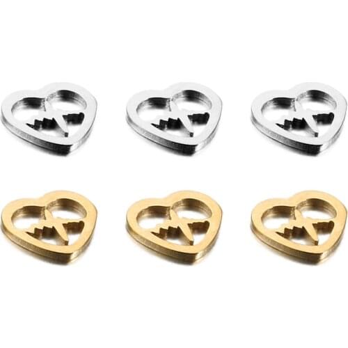 10pcs/Lot Stainless Steel Heart Electrocardiogram Charms Pendants for DIY Making Necklace Bracelet Fashion Jewelry Accessories